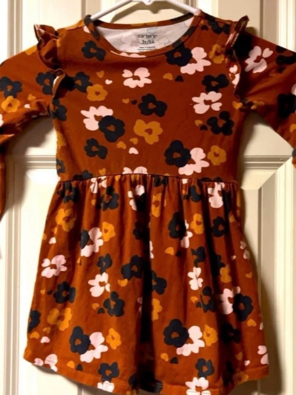 Carter’s ~ Girl’s ~ Dress ~ 3T ~ Brown ~ Floral ~ Long Sleeve